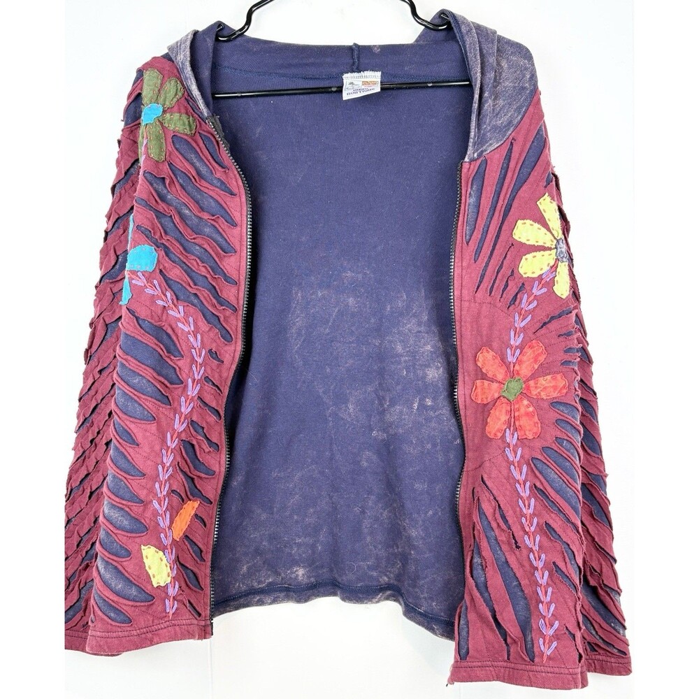 Women's Zip-Up Large Sweatshirt India Boutique Hippie Deadhead Applique Floral - Picture 3 of 11